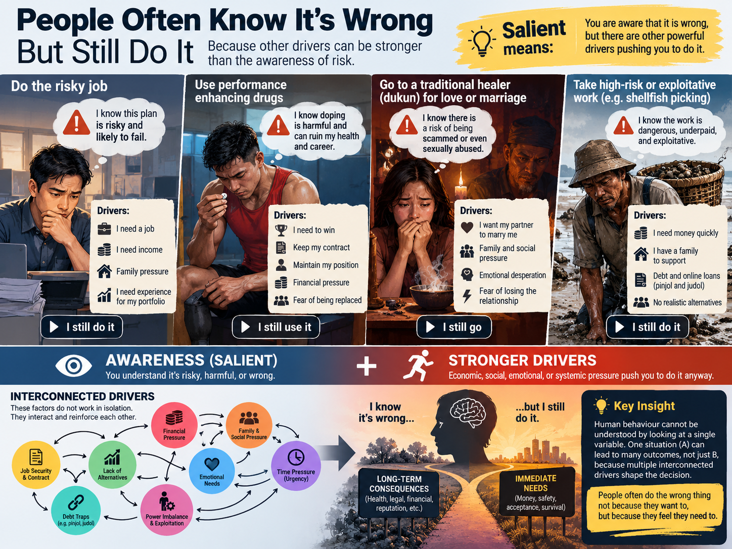 When People Know Better but Still Do It: Salience, Pressure, and the Systems Behind Human Behaviour