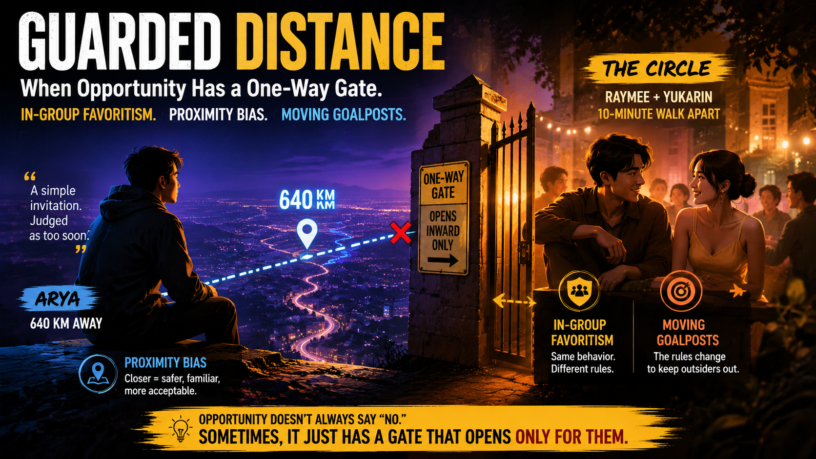 Guarded Distance — A Psychological Story on Opportunity Hoarding, Proximity Bias, and the Architecture of One-Way Gates
